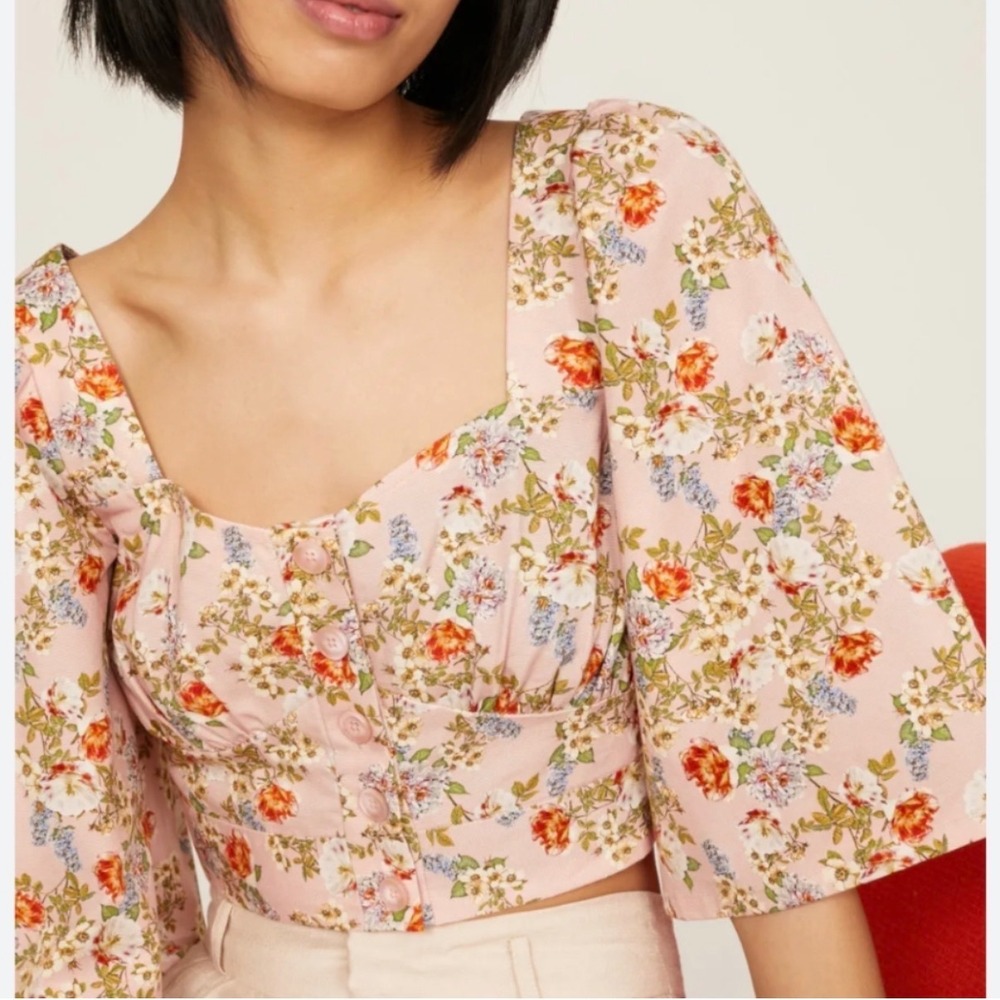 Marissa‎ Webb Cotton Pink Boho Retro Fairy Floral Blouse Crop Top 8